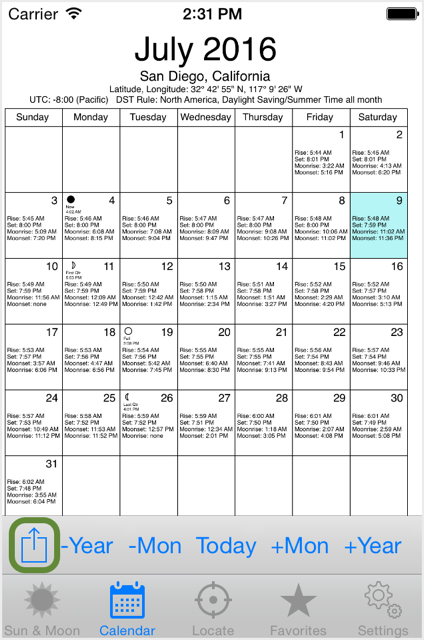 Calendar screen